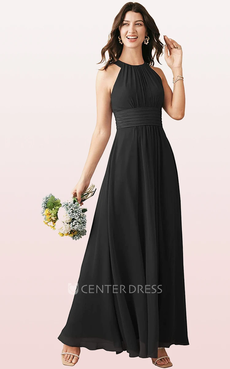 Chiffon Ankle-length Halter A Line Sleeveless Bridesmaid Dress With Ruching