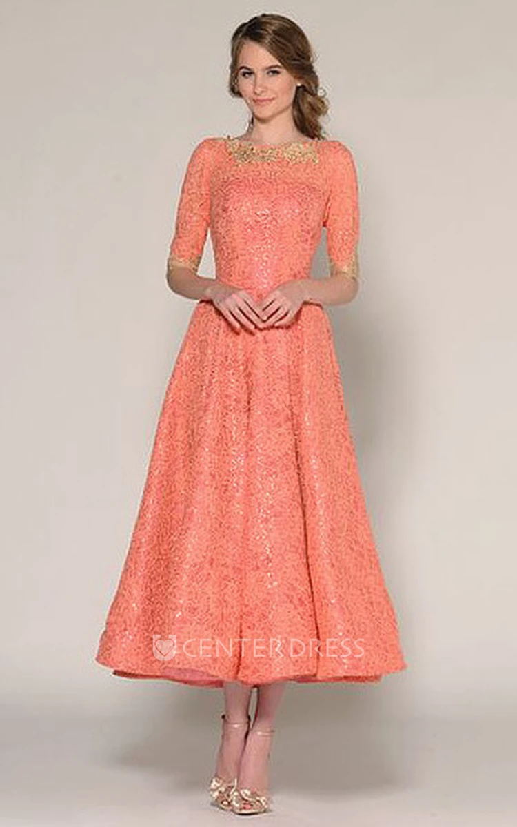 Half Sleeve Lace Prom Dresses