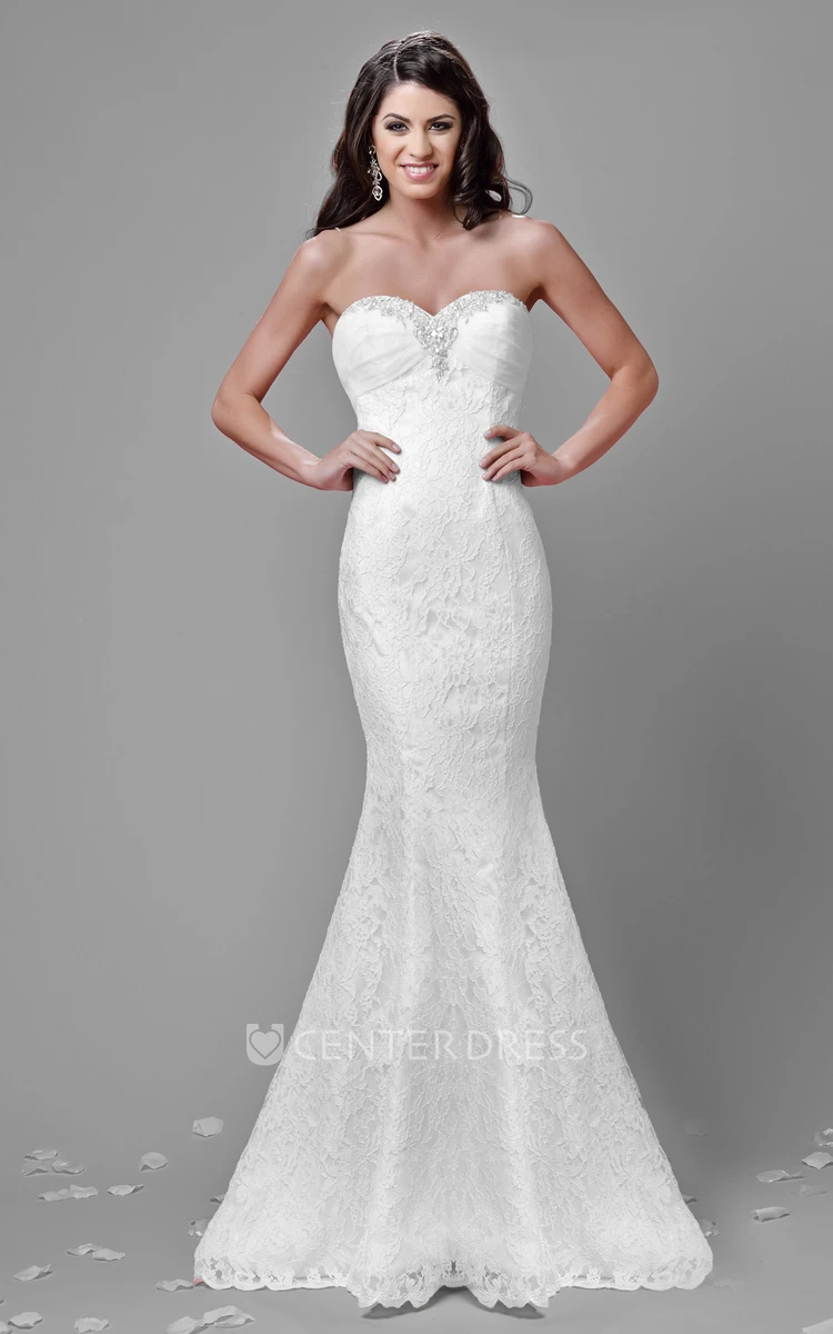 Mermaid Lace Sweetheart Wedding Dress Featuring Crystal Detailing And Removable Top