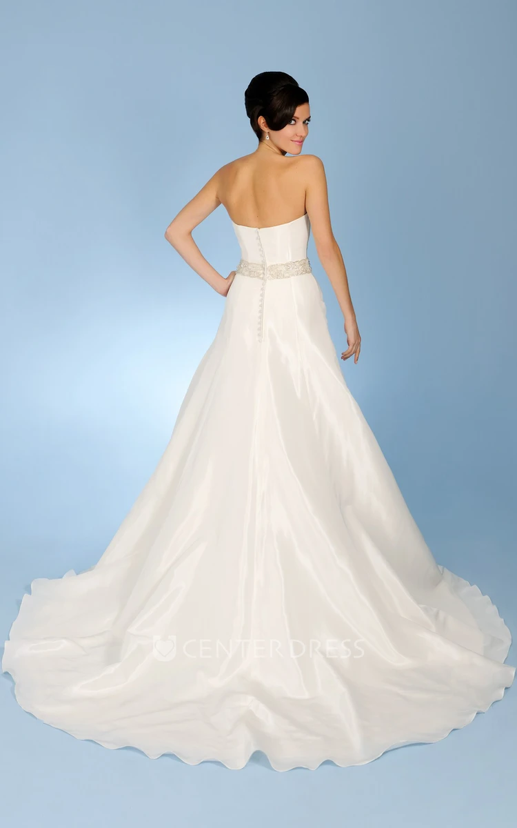 A-Line Sweetheart Cap-Sleeve Jeweled Taffeta Wedding Dress With Side Draping And Cape