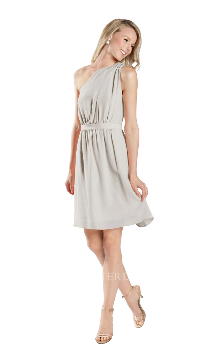 Mini Ruched Sleeveless One-Shoulder Chiffon Muti-Color Convertible Bridesmaid Dress With Sash