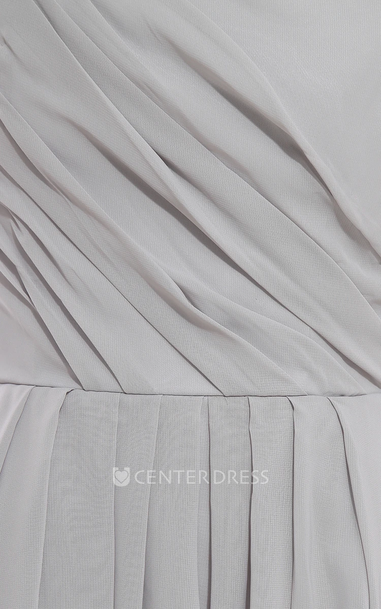Ethereal Bateau-Neck Sleeveless Chiffon Short Dress With Pleats