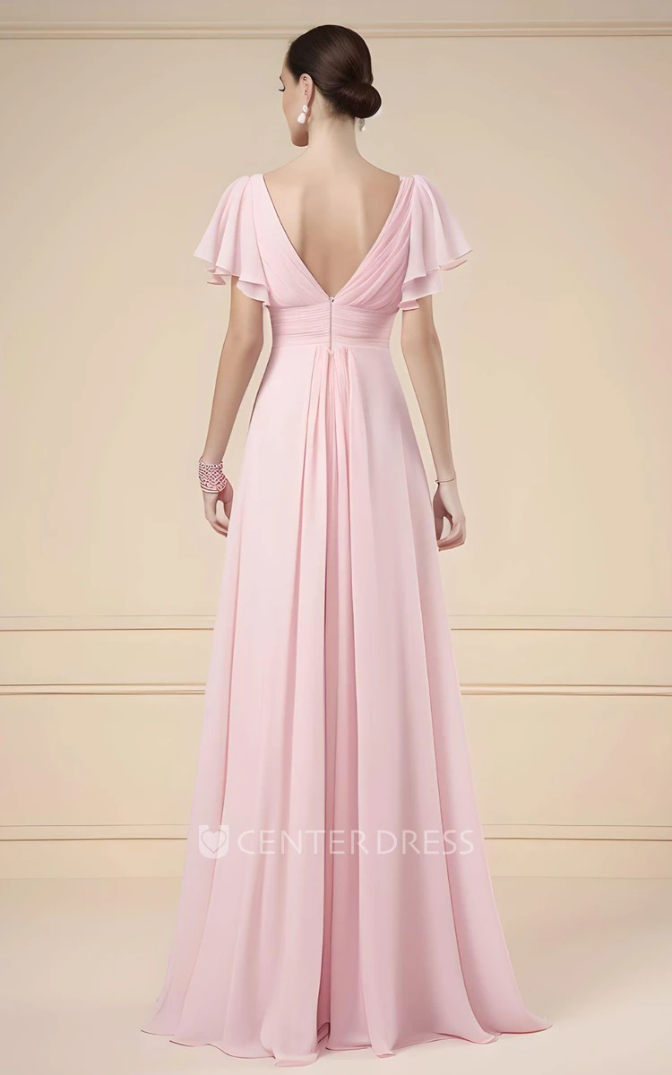 Elegant Chiffon A-Line Mother of the Bride Dress Floor-length Beautiful Short Sleeve