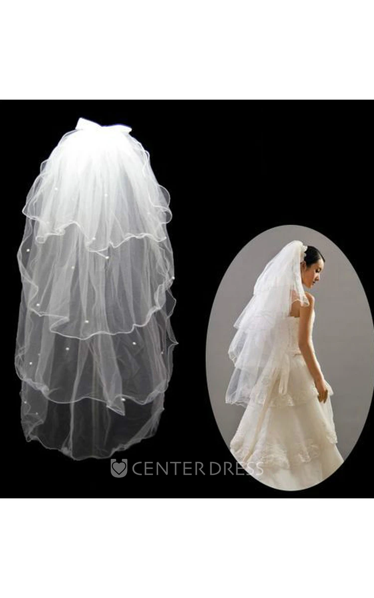 Short Double-Layered Fluffy Wedding Veil with Beading
