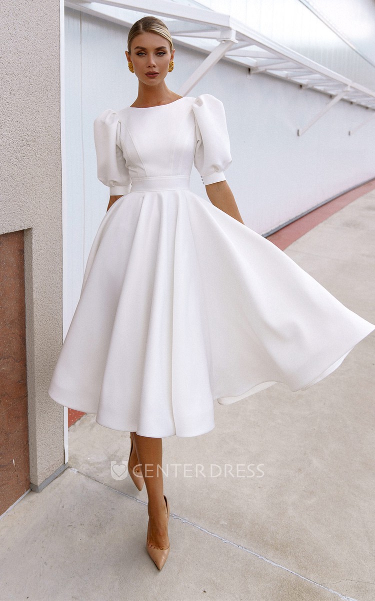 White knee store length wedding dress