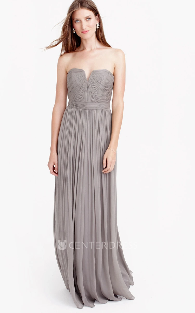 Sheath Sleeveless Ruched Floor-Length Notched Chiffon Bridesmaid Dress With Pleats