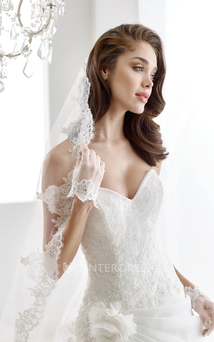 Sweetheart A-Line Lace Gown With Illusive Lace Straps And Keyhole Back