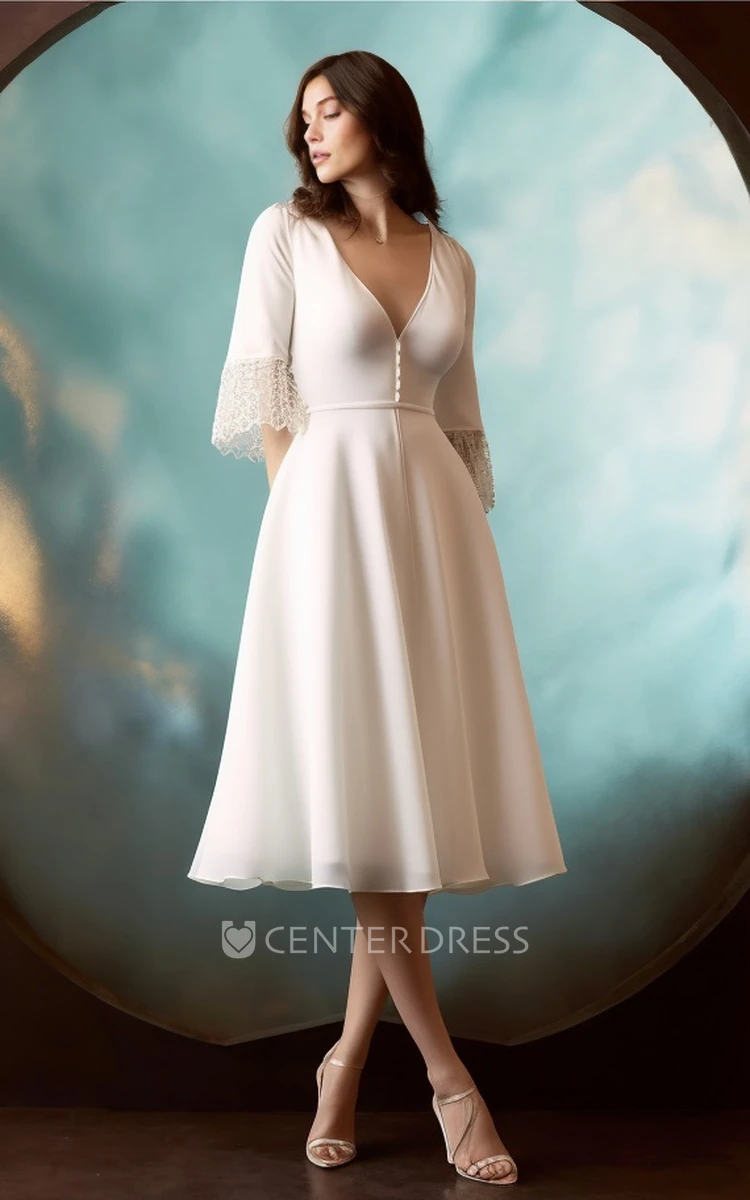 Bohemian A-Line Chiffon Wedding Dress V-neck Half Sleeve Vintage Garden Beach Elegant 2024 Women