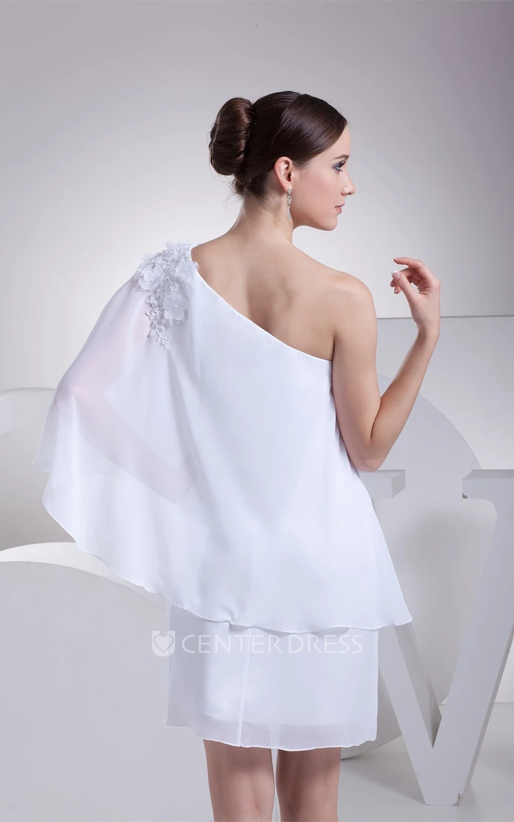 Simple Chiffon One-Shoulder Knee Length Wedding Dress with Beading
