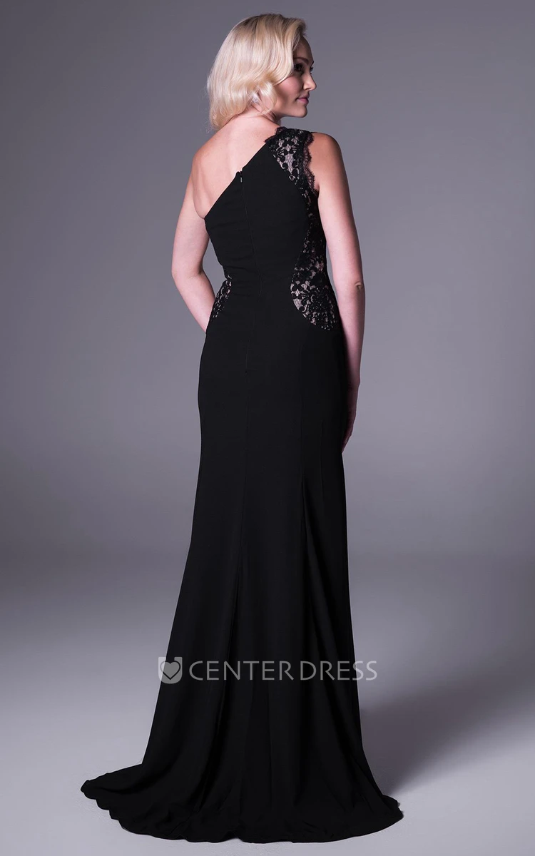 One-Shoulder Long Lace Chiffon Prom Dress With Sweep Train