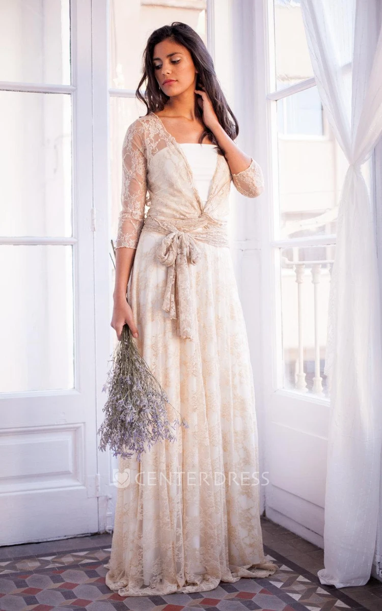 Floor-Length Long Sleeve Lace Weddig Dress