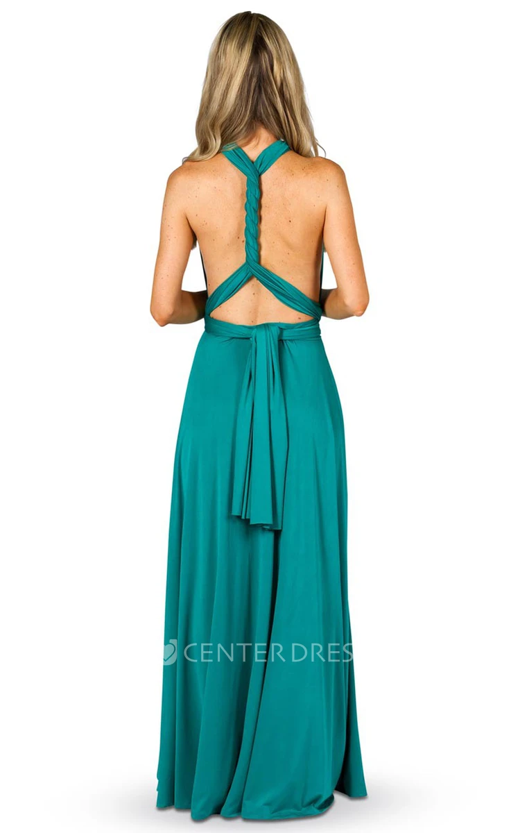 Maxi Halter Ruched Jersey Convertible Bridesmaid Dress With Straps