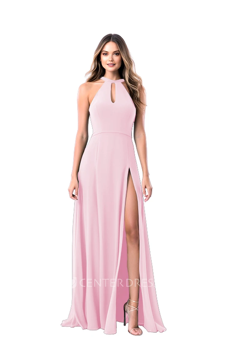 Halter Chiffon Ethereal A-Line Bridesmaid Dress with Front Split