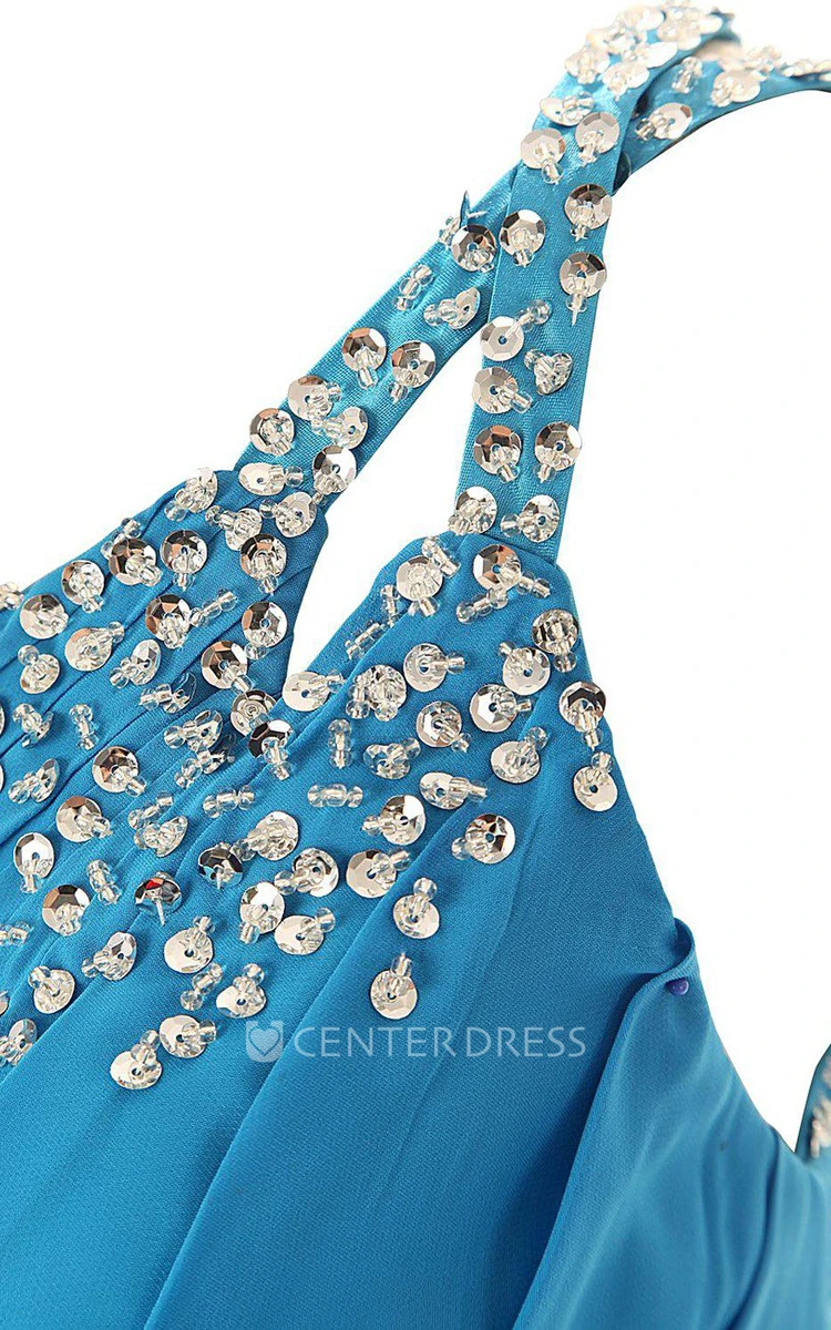 One-shoulder Chiffon Gown With Beaded Detail