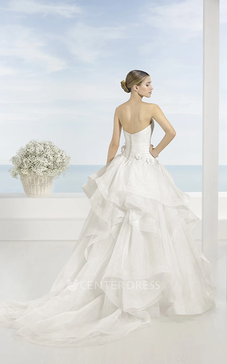 Sweetheart Long Draped Criss-Cross Organza Wedding Dress With Court Train And V Back