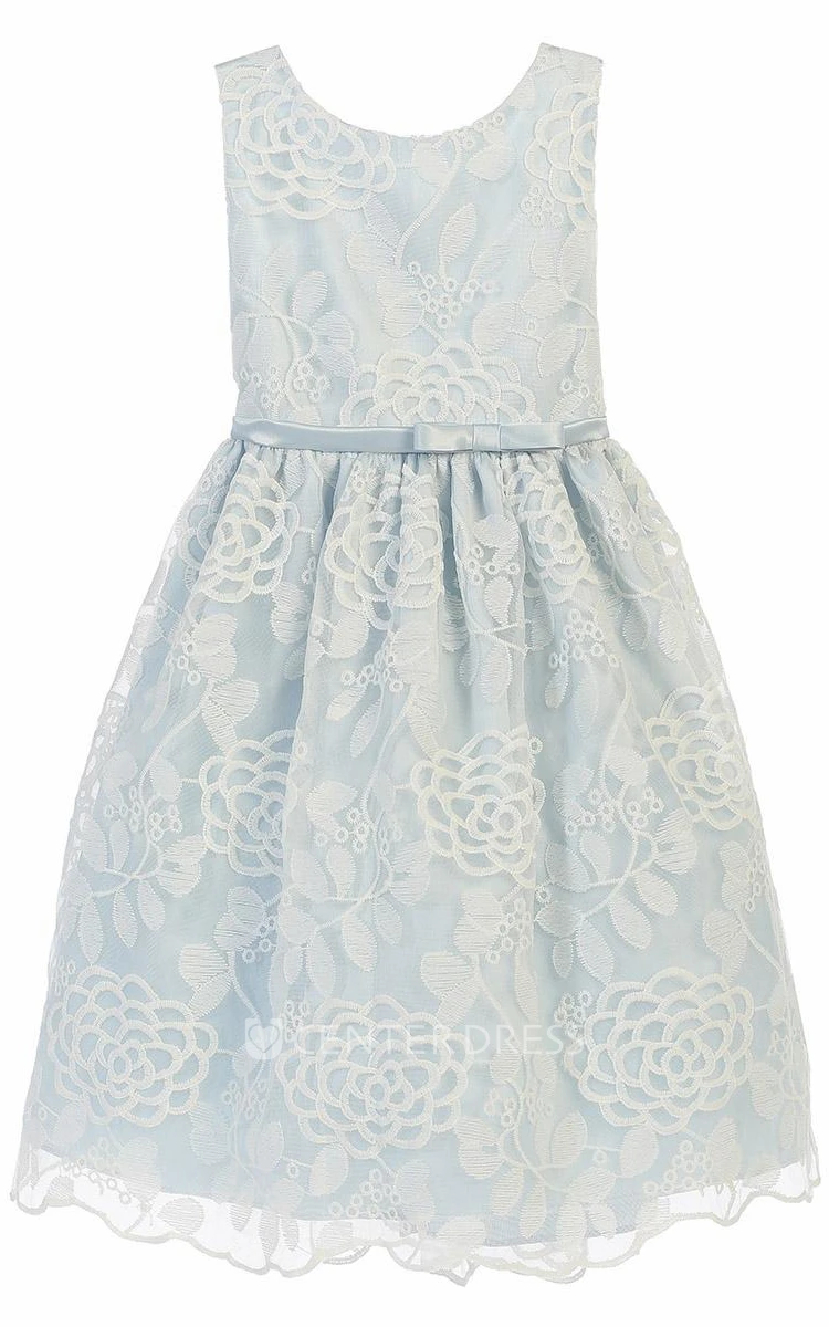 Midi Floral Tiered Flower Girl Dress With Embroidery