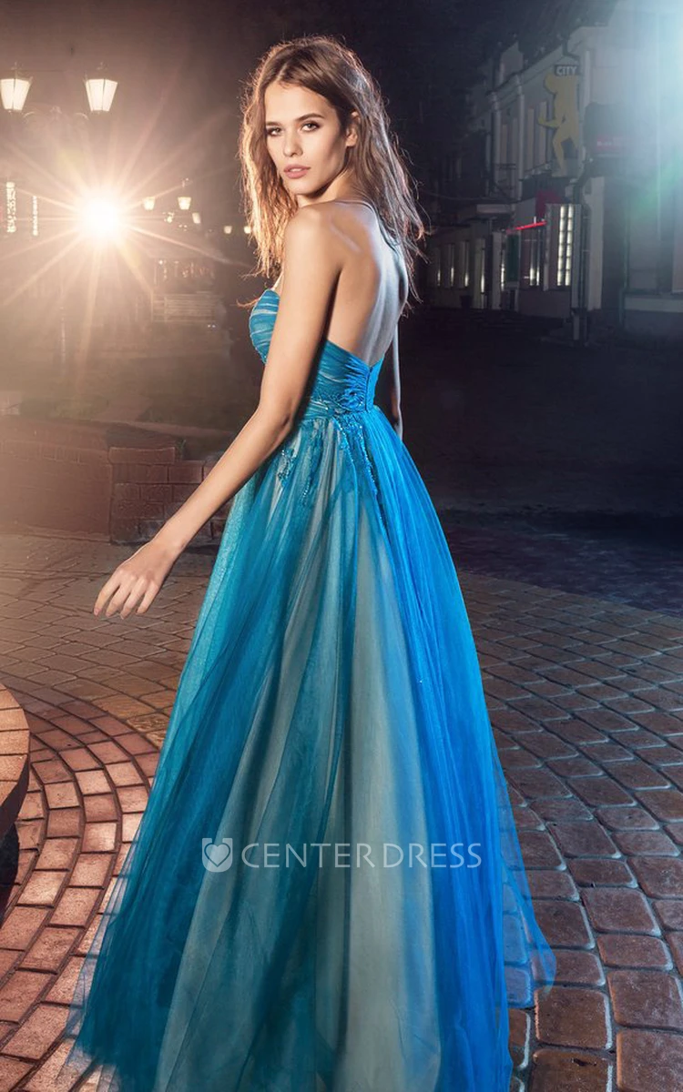 A-Line Sweetheart Sleeveless Tulle Backless Dress With Criss Cross