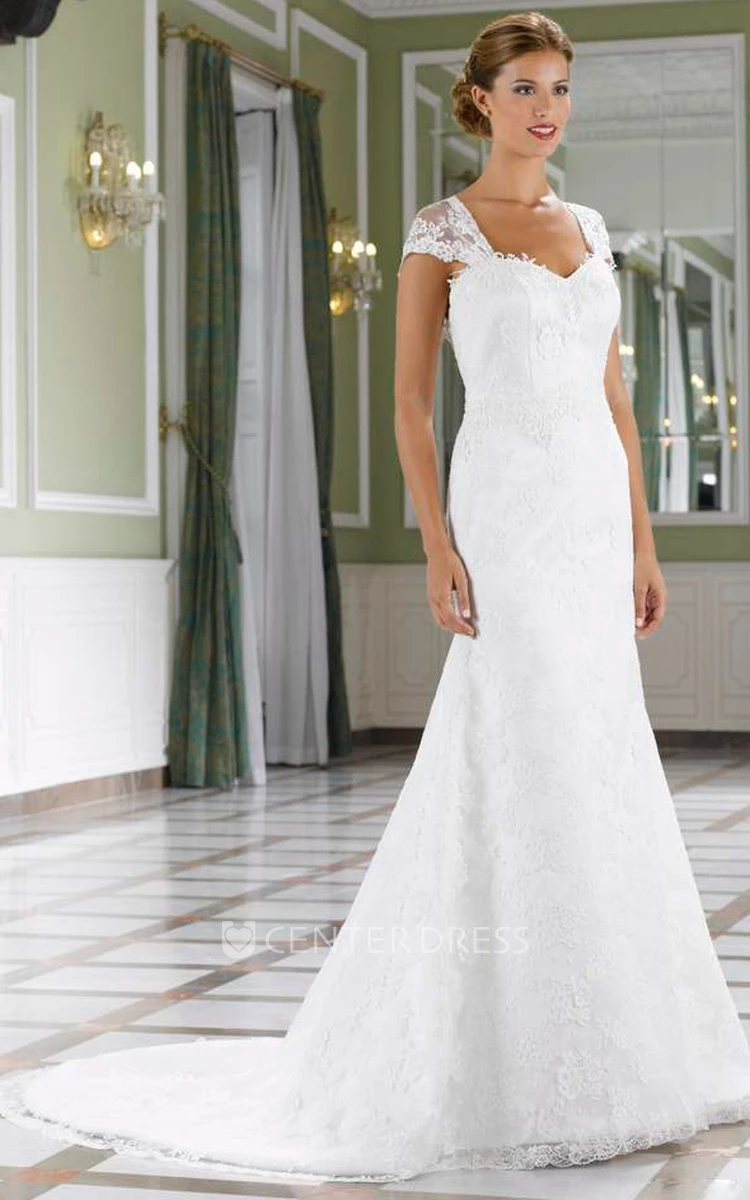 Sweetheart Cap-Sleeve Lace Wedding Dress
