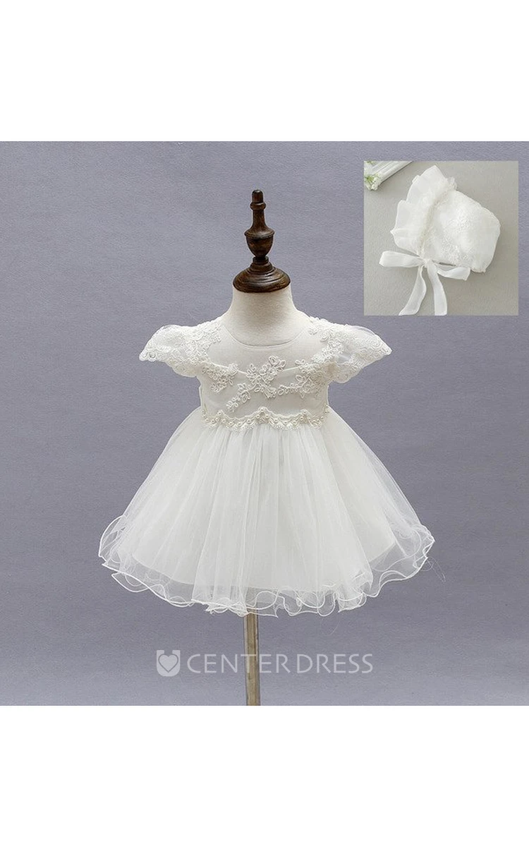 Elegant Christening Gown With Lace Appliques And Pearls