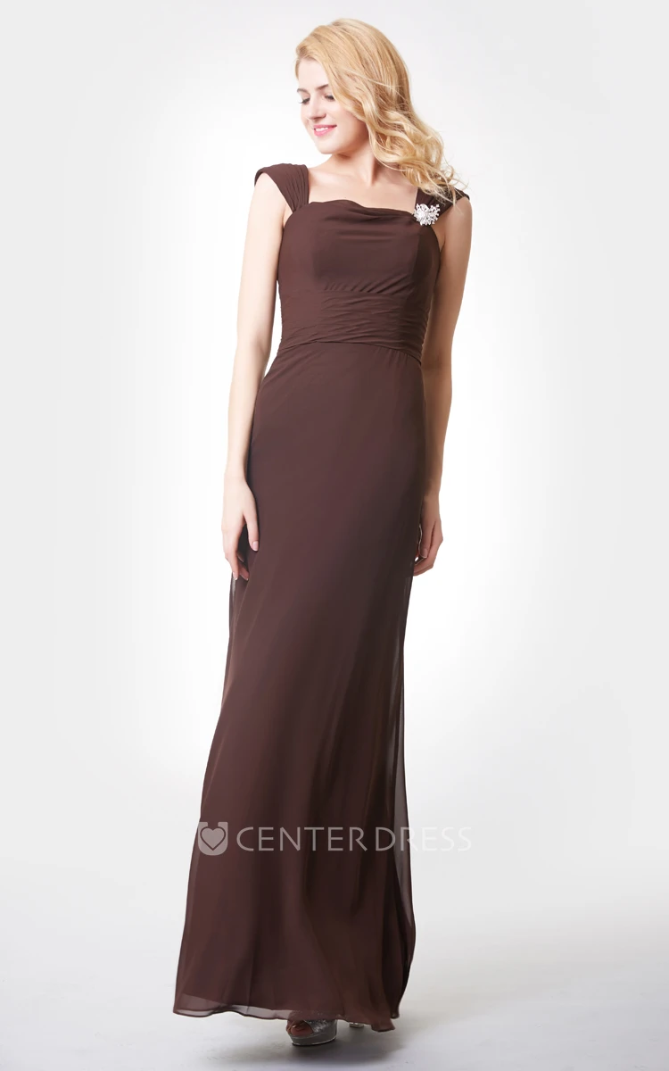 Crystal Detailed A-line Long Chiffon Dress With Straps