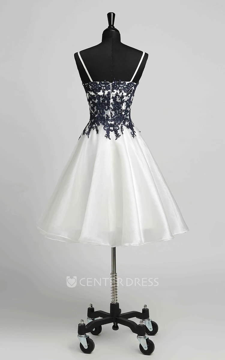 Organza A-Line Straps Elegant Romantic Sleeveless Short Mini Straps Dress with Appliques