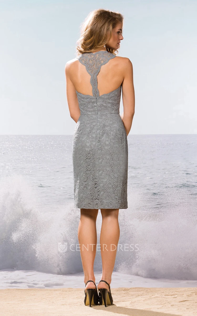 Elegant Sleeveless Knee-Length Lace Sheath Bridesmaid Dress