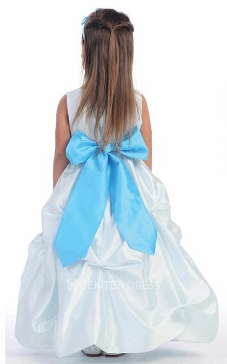 Floral Ruched Floral Organza Flower Girl Dress With Ribbon