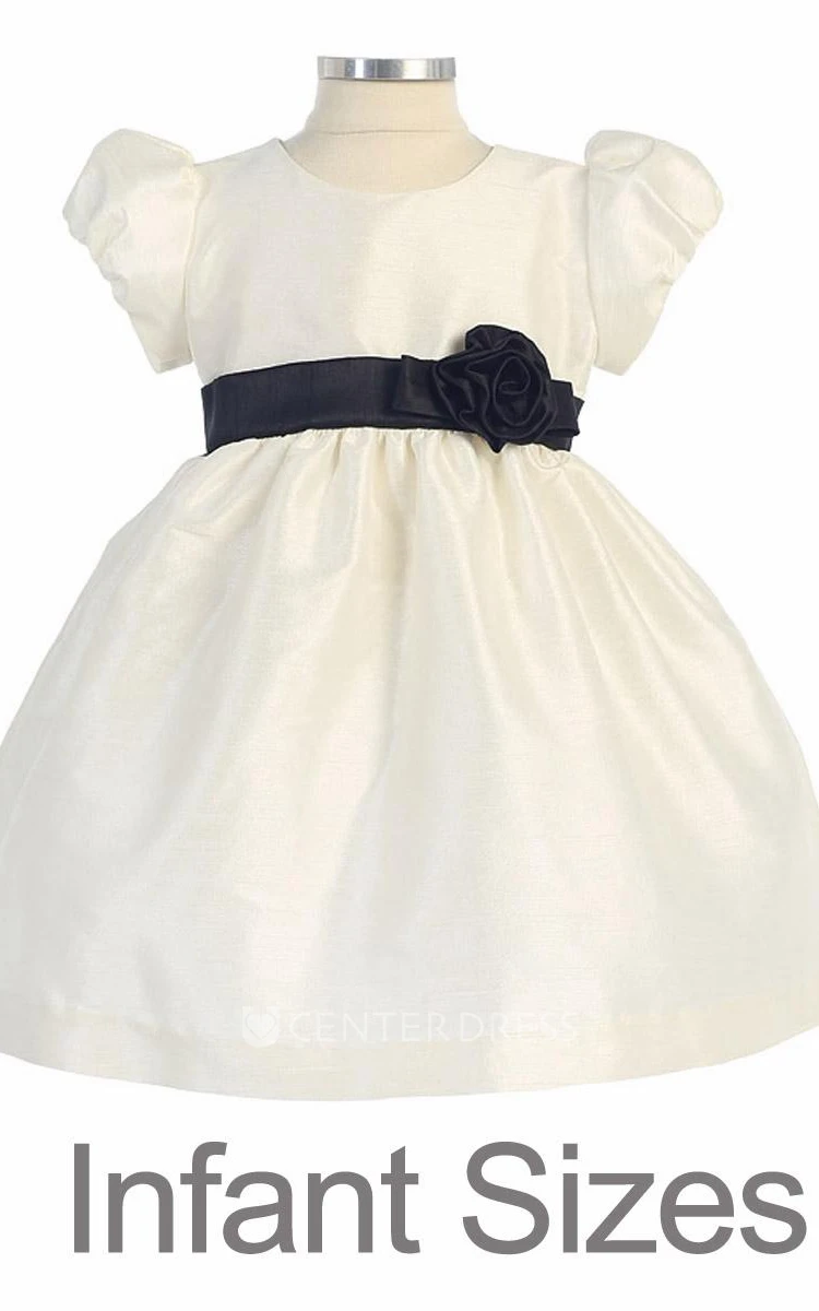 Tea-Length Tiered Cap-Sleeve Flower Girl Dress
