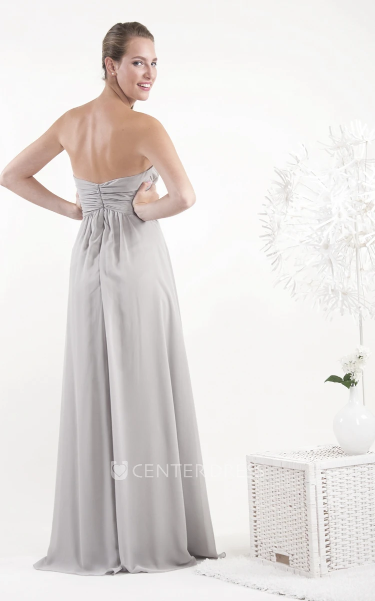 Sheath Sweetheart Beaded Floor-Length Sleeveless Chiffon Bridesmaid Dress With Ruching