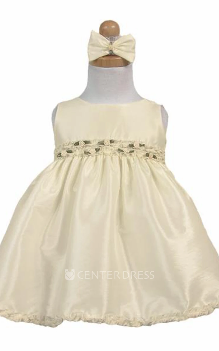 Tea-Length Tiered Ruffled Taffeta Flower Girl Dress