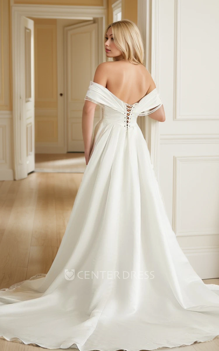 Ruched A Line Satin Off The Shoulder Wedding Dress Ruched A Line Satin Off The Shoulder Wedding Dress