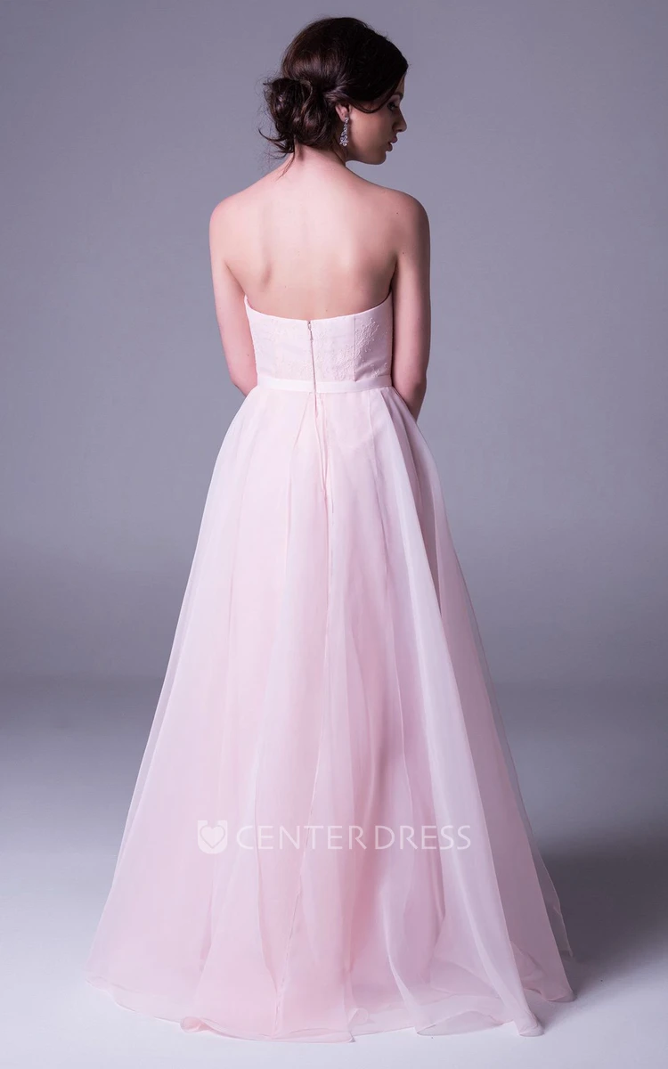 A-Line Sweetheart Sleeveless Floor-Length Tulle Prom Dress