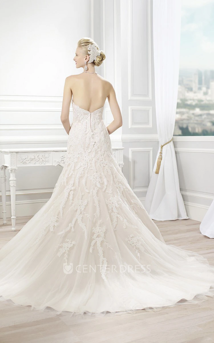 A-Line Jeweled Strapless Lace&Tulle Wedding Dress