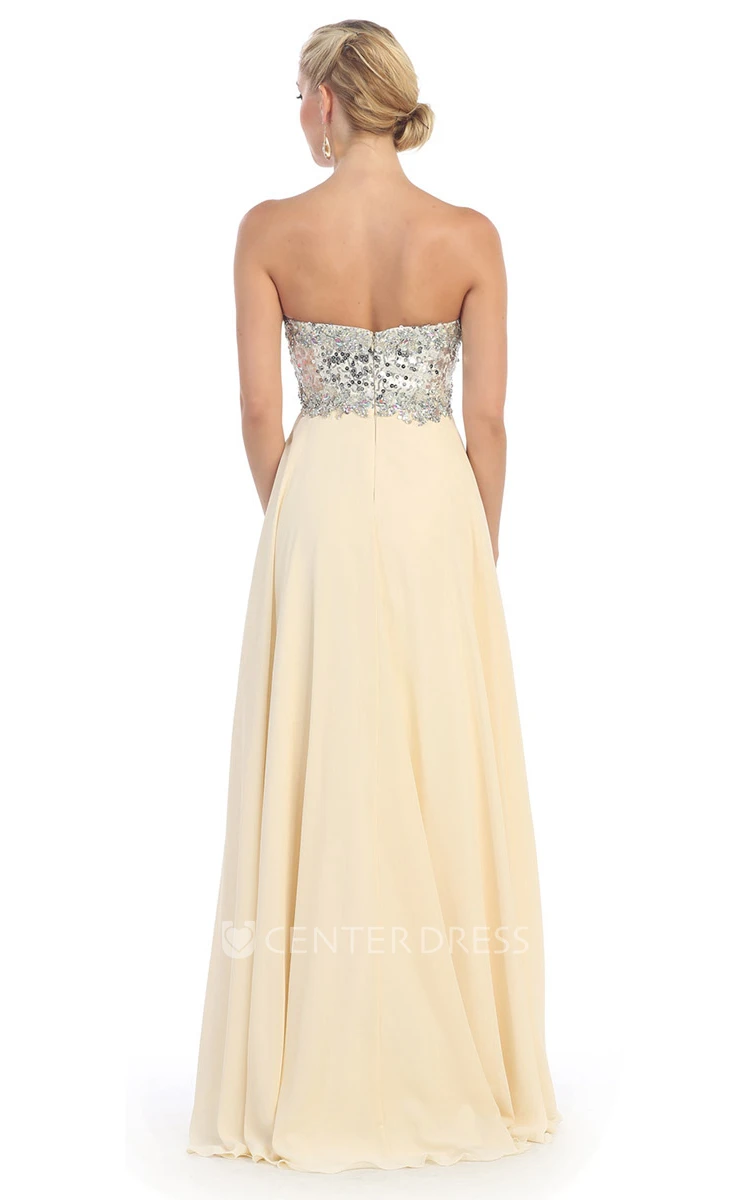 A-Line Sweetheart Sleeveless Chiffon Backless Dress With Sequins And Pleats
