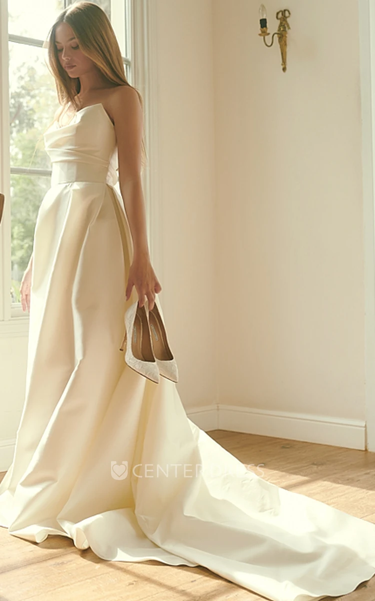 Ethereal A Line Satin Sweetheart Wedding Dress with Split Front and Ruching