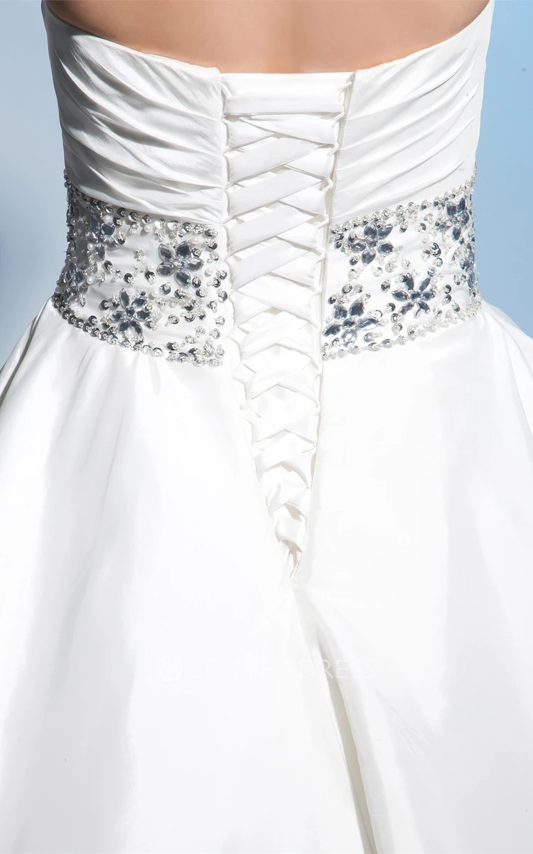 Halter Sleeveless Ball Gown Satin Wedding Dress with Beaded Waist
