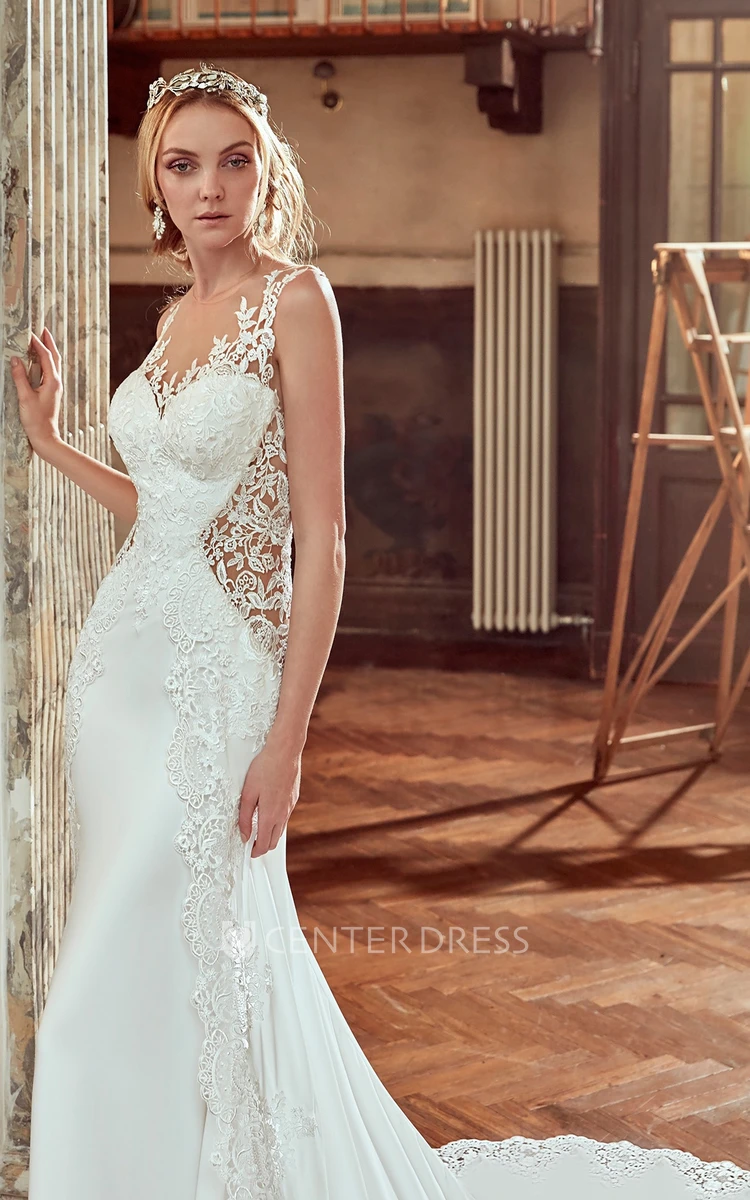 Sweetheart Lace Wedding Dress with Floral Straps and Illusive Back