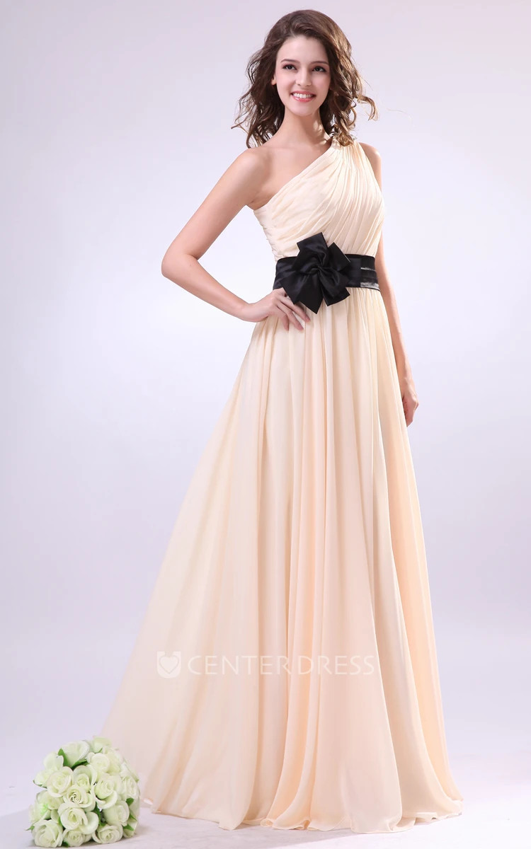 Maxi Asymmetrical One-Shoulder Dress With Flower And Draping