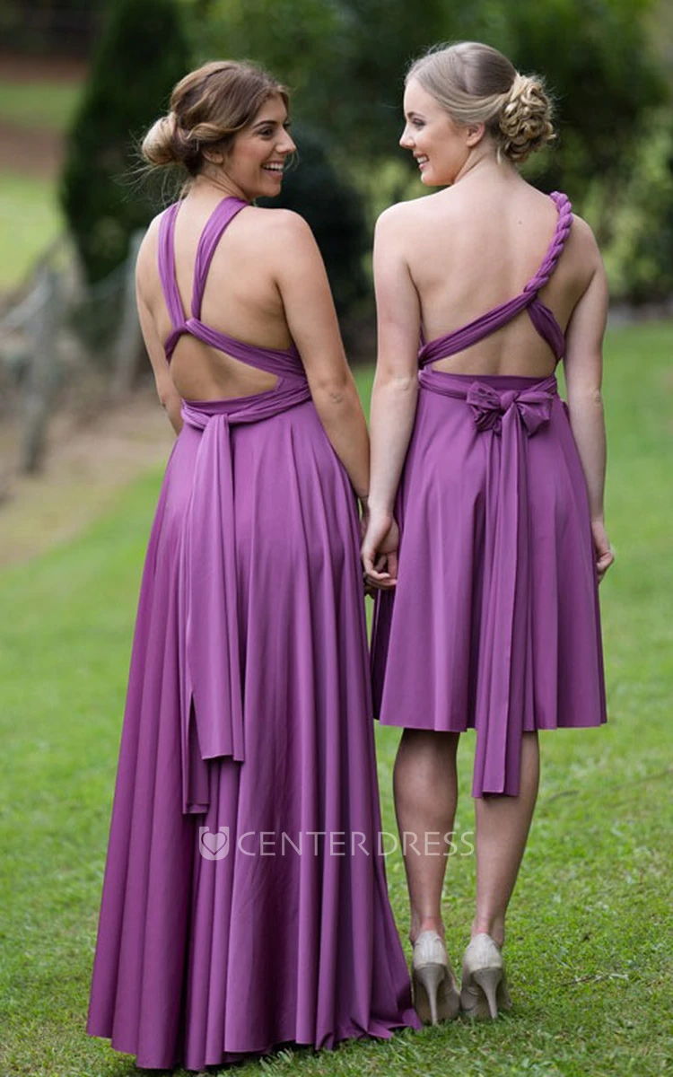 Knee-Length Ruched Halter Sleeveless Chiffon Bridesmaid Dress With Straps