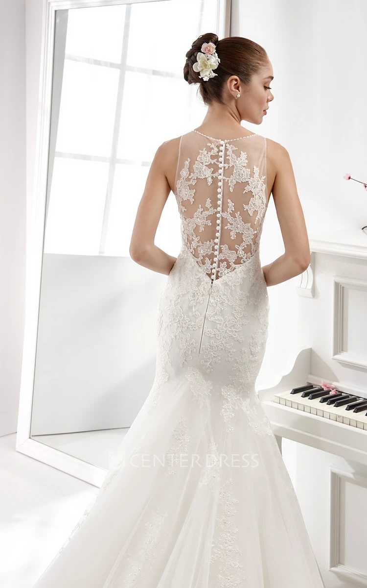 Mermaid V-neck Lace Wedding Dress With Appliques And Illusion Back