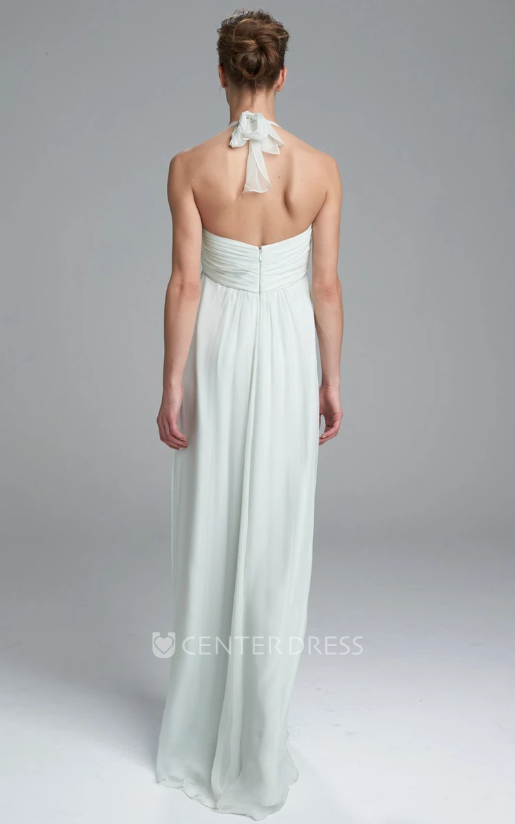 Sleeveless Halter Empire Chiffon Bridesmaid Dress With Ruching