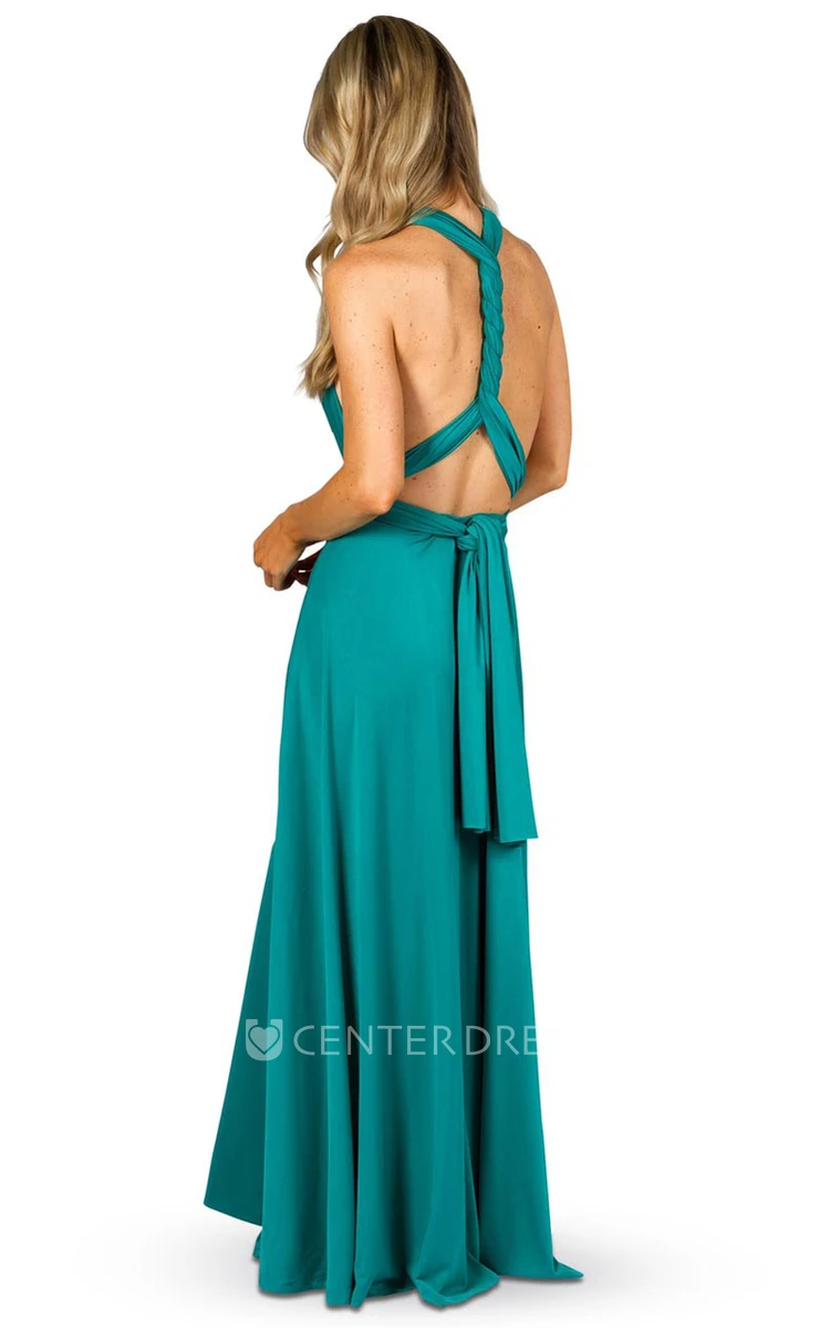 Maxi Halter Ruched Jersey Convertible Bridesmaid Dress With Straps