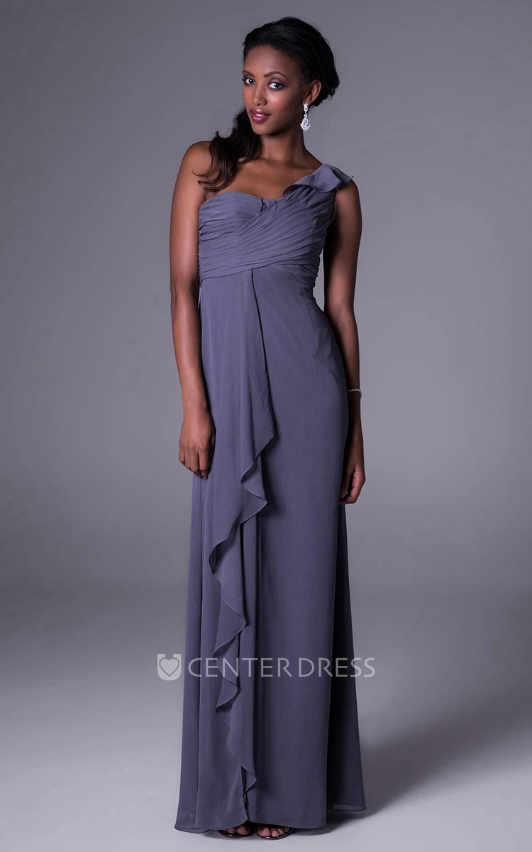 Sheath Floor-Length Sleeveless One-Shoulder Ruched Chiffon Bridesmaid Dress With Draping