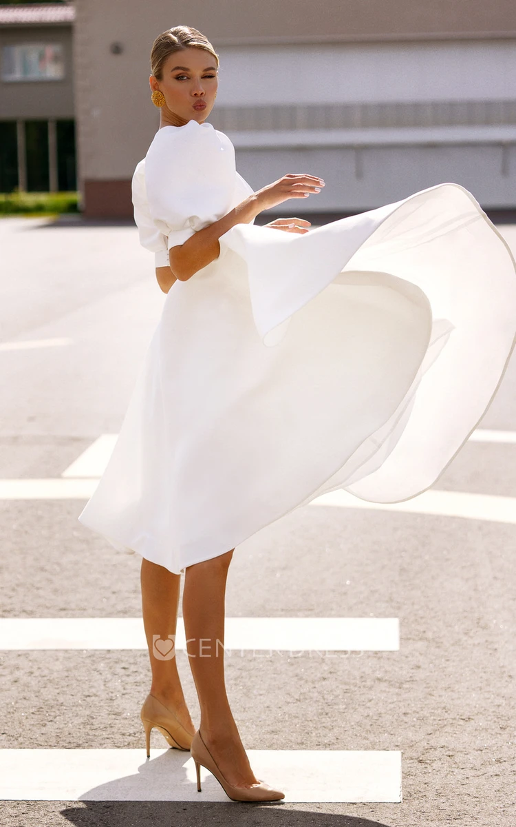 Modern A Line Satin Bateau Knee-length Wedding Dress