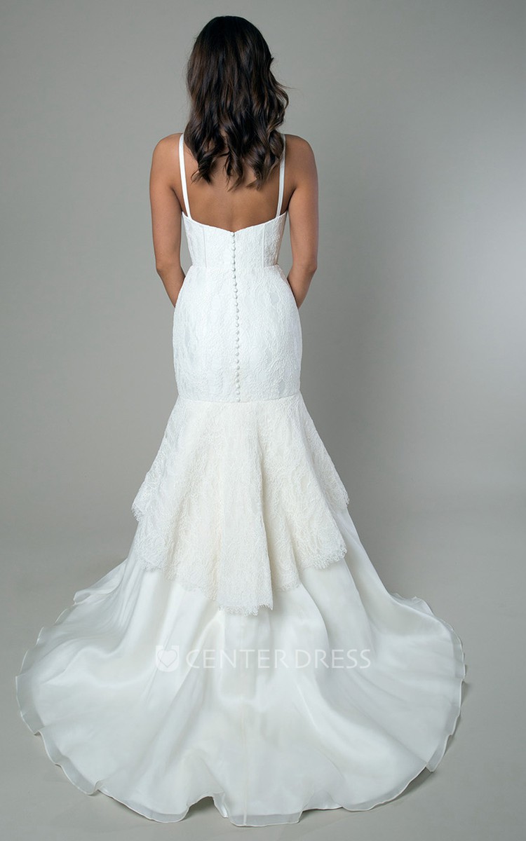 Sweetheart A-line Wedding gown with Appliques Bodice and Asymmetrical Peplum  - UCenter Dress