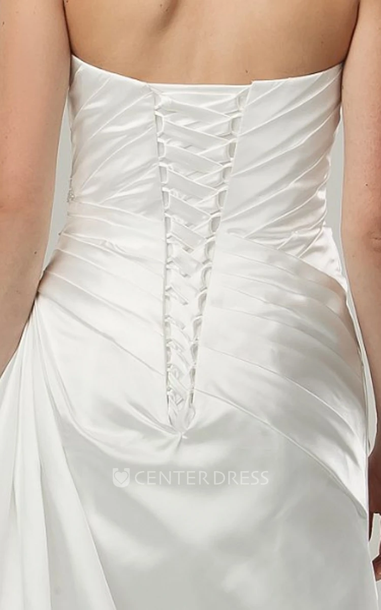 Sheath Floor-Length Sweetheart Jeweled Satin Wedding Dress With Criss Cross And Corset Back