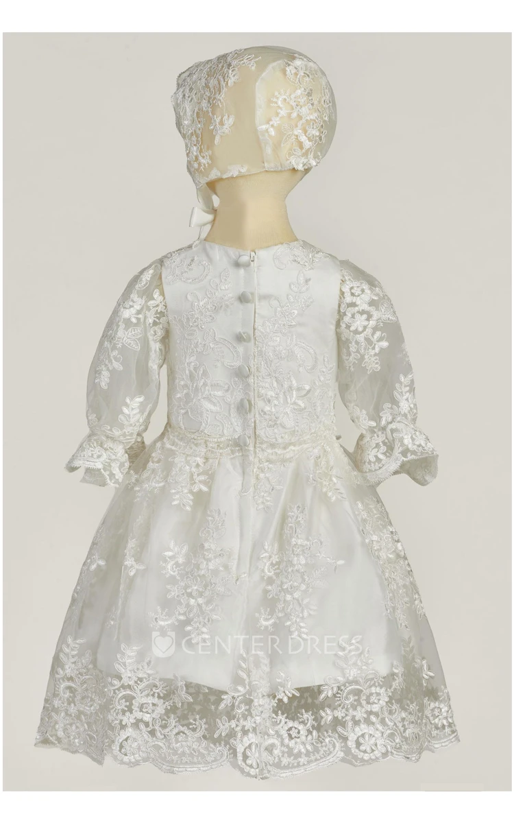 Graceful Christening Gown With Lace Appliques And Sash