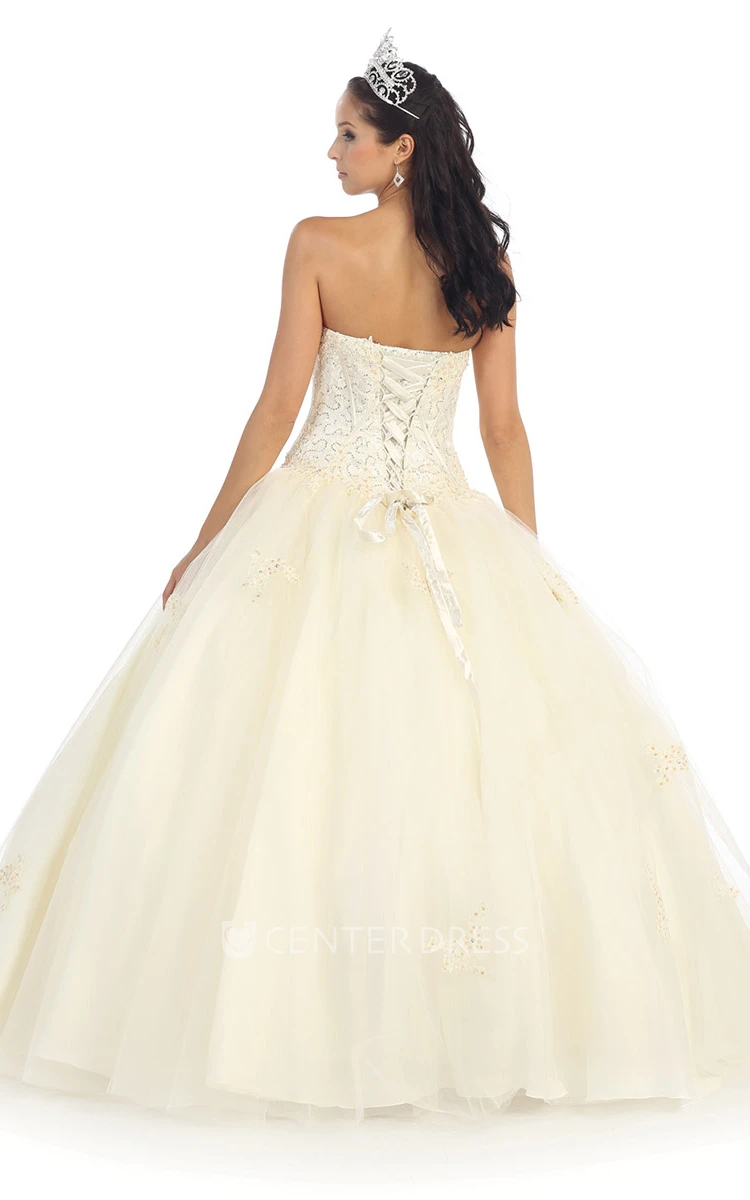 Ball Gown Long Sweetheart Sleeveless Lace-Up Dress With Appliques And Sequins