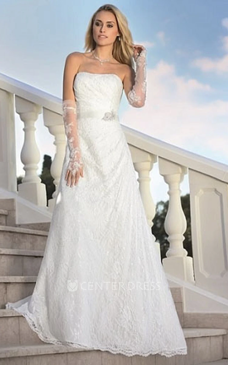 Mermaid Floor-Length Side-Draped Sleeveless Strapless Satin Wedding Dress  With Backless Style And Beading - UCenter Dress