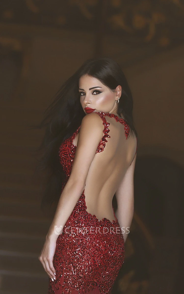 Sexy Luxury Plunging V-neck Mermaid Dress With Beading And Open Back